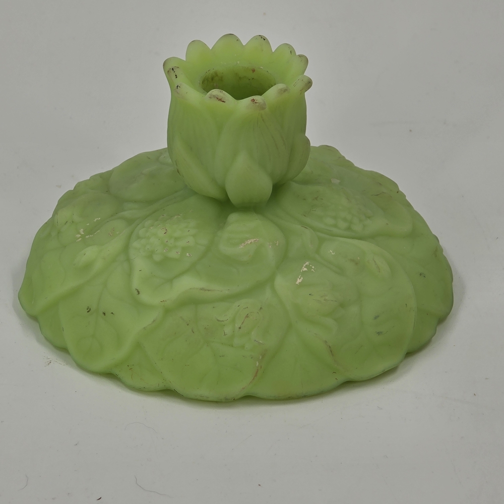 SOLD!  Fenton Green Floral Candle Holder